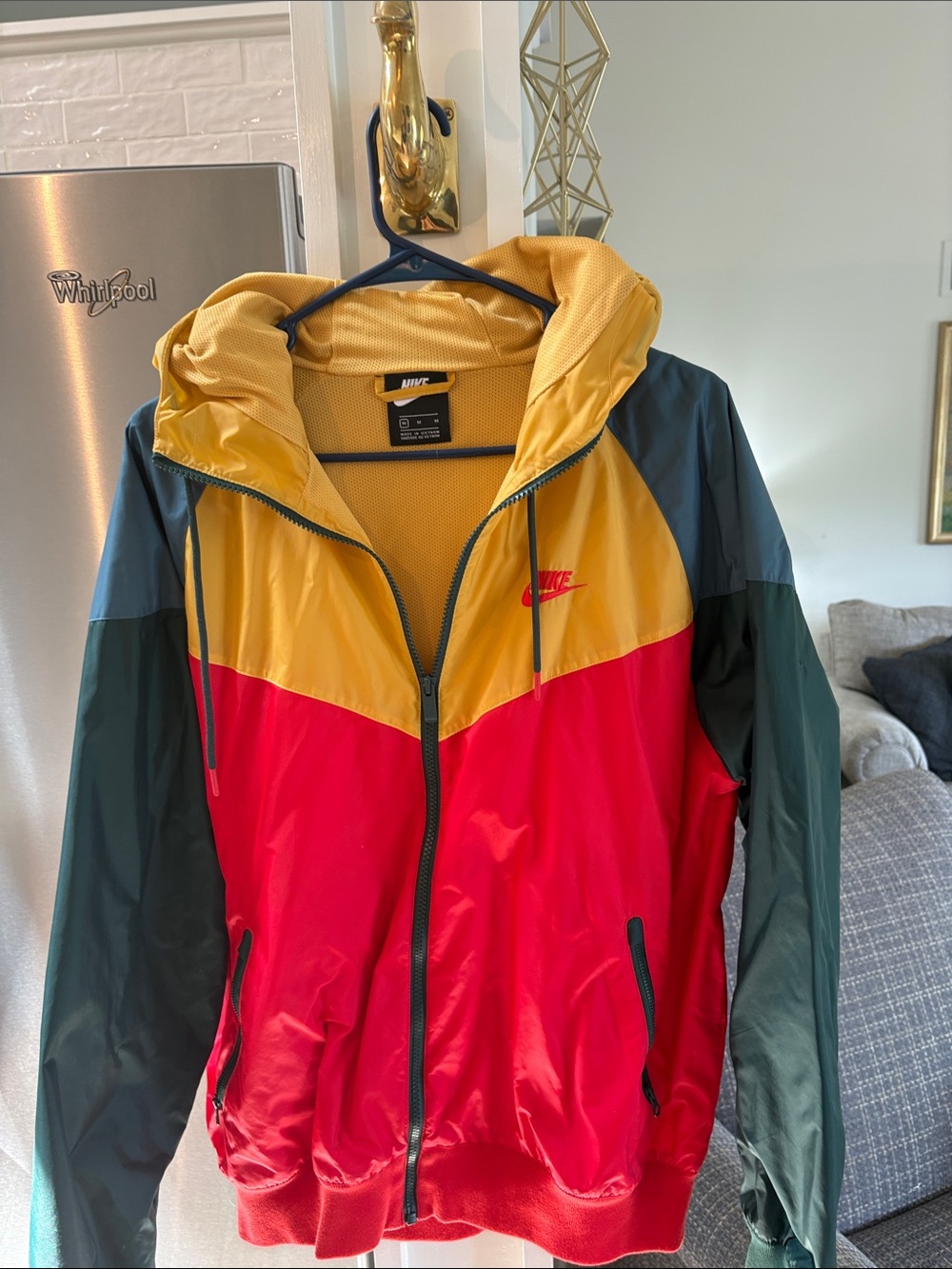Nike Multicolor Colorblock Hooded Windbreaker - Red, Yellow, Dark Green, Navy